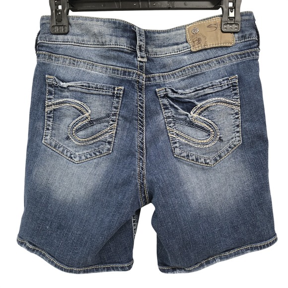 Silver Jeans Suki Mid Rise Shorts Womens 28 Blue Stretch Denim Faded Curvy Fit - Picture 2 of 8